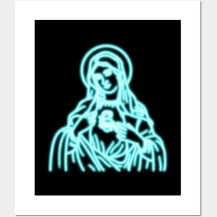 Blue Neon Virgin Mary Posters and Art